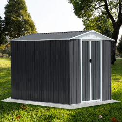 Waterproof Metal Outdoor Garden Storage Shed 6FTx9FT Roof Grey With Aluminum Alloy Frame