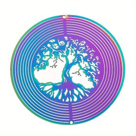 1pc Colorful Tree Of Life Wind Chime Spinner Laser Cut 3D Stainless Steel Sequins Garden Reflective Pendant Bird Scare Repeller, 3.94inch