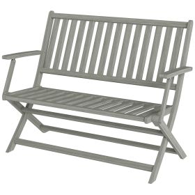 Outsunny 2-Person Foldable Wood Outdoor Bench with Backrest and Armrests for Garden, Porch, Park, Balcony, Gray