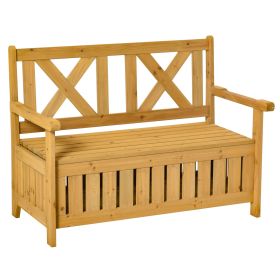 2 Person Wooden Garden Storage Bench with Louvered Side Panels & Wood Build, Waterproof Frame, Yellow