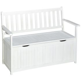 Outsunny 41 Gallon Outdoor Storage Bench, Wooden Deck Box with Inner waterproof PE Lining, 2-Seat Container Perfect for Patio Garden, White