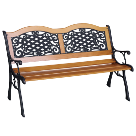 Outsunny Outdoor Bench 50ft 2-Person Wood Slat Metal-Legged Seat, Tilted Backrest, for Patio, Garden - Teak