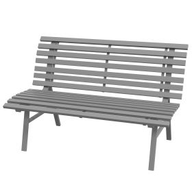 Outsunny Outdoor Bench Aluminum Gray Lightweight Slatted Seat Patio Park Bench for Modern Outdoor Areas