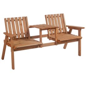 Outsunny Wooden Love Seat with Umbrella Hole, Orange Finish, Center Table for Cozy Patio Moments