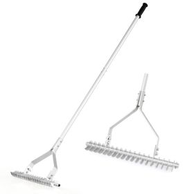 20 Inches Wide Aluminum Lawn Loosening Soil Rake with Long Handle and 19 Curved Tines