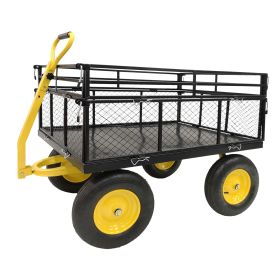 Steel Garden Cart, Heavy Duty 1400 lbs Capacity with Removable Mesh Sides to Convert into Flatbed, Utility Wagon with 2-in-1 Handle and 16 in Tires