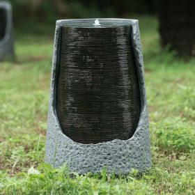17x17x26" Indoor/Outdoor Polyresin Water Fountain, Unique Broken Urn Fountain Chic Dynamic Modern Design with Light for Garden, Lawn, Backyard, Porch
