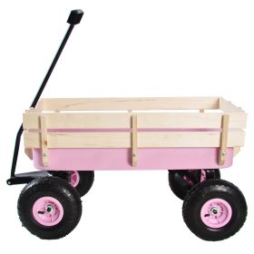 Outdoor All Terrain Pulling Wagon with Wood Railing, 10 inch Air Tires