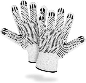 Double Side PVC Dotted Working Gloves 10", Pack of 24 PVC Knit Gloves, Breathable Cotton Gloves with Rubber Dots, Safety Work Gloves with Grip Dots Ov