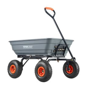 VEVOR Dump Cart, Poly Garden Dump Cart with Easy to Assemble Steel Frame, Dump Wagon with 2-in-1 Convertible Handle, Utility Wheelbarrow 600 lbs Capac
