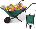Folding Collapsible Lightweight Wheelbarrow, Heavy Duty 176 lbs Capacity, Oxford Cloth-Green for Grass, Weeds, Soil, Rocks and Wood