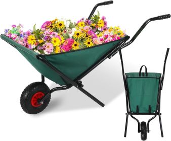 Folding Collapsible Lightweight Wheelbarrow, Heavy Duty 176 lbs Capacity, Oxford Cloth-Green for Grass, Weeds, Soil, Rocks and Wood