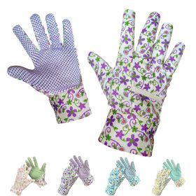 Purple Floral Gardening Gloves for Women, 9 Inches. 12 Pack Cotton Garden Gloves. Washable Soft Garden Gloves with Dots. Light Gardening Gloves Floral