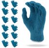 Blue Gray String Knit Work Gloves, 9 Inch. Pack of 24 Medium Cotton and Polyester Breathable String Knit Gloves with Elastic Wrist. Reusable Cotton Kn