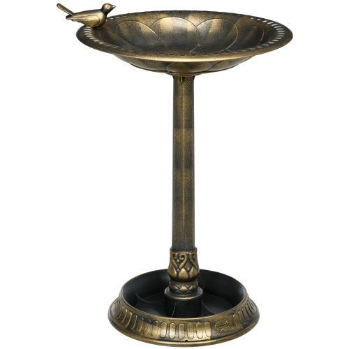 Outsunny 28" Antique Bird Bath with Pedestal Flower Planter Base, Vintage Style Decorative Birdbath & Bird Feeder Bowl, Decoration Yard Statue, B