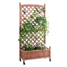 VEVOR Raised Garden Bed with Trellis, 30" x 13" x 61.4" Outdoor Raised Wood Planters with Drainage Holes, Free-Standing Trellis Planter Box for Vine C
