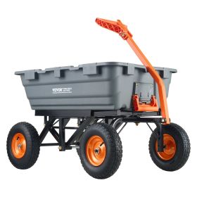 VEVOR Dump Cart, Poly Garden Dump Cart with Easy to Assemble Steel Frame, Dump Wagon with 2-in-1 Convertible Handle, Utility Wheelbarrow 1500 lbs Capa