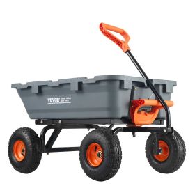 VEVOR Dump Cart, Poly Garden Dump Cart with Easy to Assemble Steel Frame, Dump Wagon with 2-in-1 Convertible Handle, Utility Wheelbarrow 800 lbs Capac
