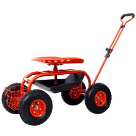 Rolling Garden Cart Scooter, Adjustable Height with 4 Wheels and Extendable Handle, Garden Stool Cart with 360-degree swivel motion