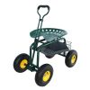 Rolling Garden Work Chair with Wheels, Garden Cart with Steering Handle, 360 degree Swivel Seat