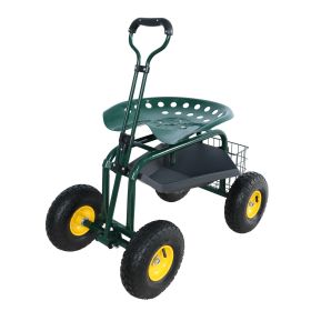 Rolling Garden Work Chair with Wheels, Garden Cart with Steering Handle, 360 degree Swivel Seat