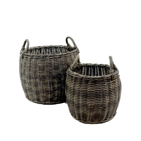 2-Pack Stackable Hand Woven Wicker Garden and Harvesting Basket with Handles