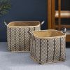 Square Palm Leaf Woven Wicker Harvesting Basket with Handles Set of 2 - 14" x 14" x 15" and 16" x 16" x 17" - Black and Brown
