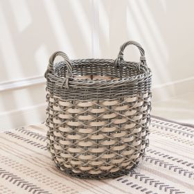 Zita Round Resin Woven Wicker Multi-Use Storage and Harvesting Basket with Handles - 18" x 18" x 19.6" - White-Gray