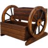 Wooden Wagon Planter Box, Garden Planter with Wheels,Decorative Planter for Flowers Herbs Vegetables for Indoor & Outdoor Décor,Wooden Flower Cart fo