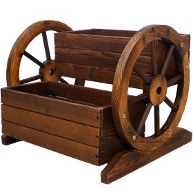 Wooden Wagon Planter Box, Garden Planter with Wheels,Decorative Planter for Flowers Herbs Vegetables for Indoor & Outdoor Décor,Wooden Flower Cart fo