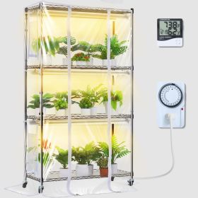 VEVOR Plant Stand with Grow Light, Grow Light Shelf with Cover and Thermometer, 4 Tiers 180W Plant Shelf with Grow Light, Full Spectrum Light Mini Gre