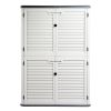 Outdoor Storage Shed with Floor, 50 Cu.Ft Outdoor Waterproof Double-Layer Storage Cabinet for Patio Pool Garage Garden, Gray & White