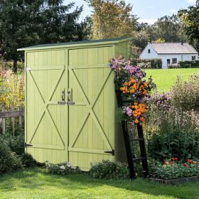 64" Tree Bud Green Cedar Wood Outdoor Storage Shed with Single Slope Roof Lockable Double Doors for Garden Yard & Patio - Natural Style