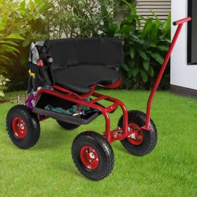 1PC Rolling Garden Cart with Height Adjustable Swivel Seat and Storage Basket