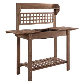 Outsunny Wooden Potting Station: Bench with Storage & Sliding Tabletop for Gardening Ease