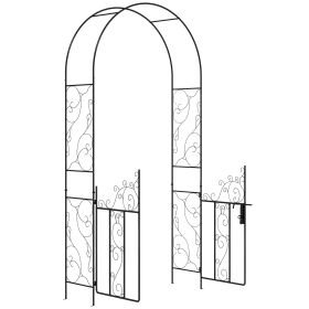 Outsunny Durable Metal Archway 7.44ft: Secure Gate, Weatherproof, Black Garden Trellis for Vines and Climbing Flowers
