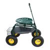 Rolling Garden Work Chair with Wheels, Garden Cart with Steering Handle, 360 degree Swivel Seat