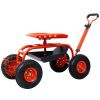 Rolling Garden Cart Scooter, Adjustable Height with 4 Wheels and Extendable Handle, Garden Stool Cart with 360-degree swivel motion