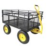 Steel Garden Cart, Heavy Duty 1400 lbs Capacity with Removable Mesh Sides to Convert into Flatbed, Utility Wagon with 2-in-1 Handle and 16 in Tires