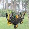 Steel Garden Cart, Heavy Duty 1400 lbs Capacity with Removable Mesh Sides to Convert into Flatbed, Utility Wagon with 2-in-1 Handle and 16 in Tires