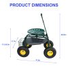 Rolling Garden Work Chair with Wheels, Garden Cart with Steering Handle, 360 degree Swivel Seat