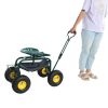 Rolling Garden Work Chair with Wheels, Garden Cart with Steering Handle, 360 degree Swivel Seat