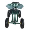 Rolling Garden Work Chair with Wheels, Garden Cart with Steering Handle, 360 degree Swivel Seat