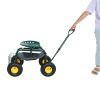 Rolling Garden Work Chair with Wheels, Garden Cart with Steering Handle, 360 degree Swivel Seat