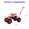 Rolling Garden Cart Scooter, Adjustable Height with 4 Wheels and Extendable Handle, Garden Stool Cart with 360-degree swivel motion