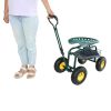 Rolling Garden Work Chair with Wheels, Garden Cart with Steering Handle, 360 degree Swivel Seat