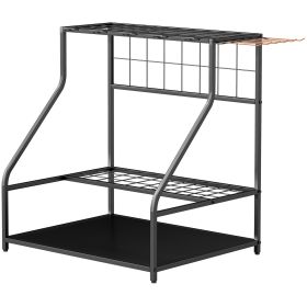 Outsunny 3-Tier Yard Tool Storage Rack, Garden Tool Organizer with Hooks for Long-Handled, Broom, Shovel, Orange