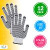 Double Side PVC Dotted Working Gloves 10", Pack of 24 PVC Knit Gloves, Breathable Cotton Gloves with Rubber Dots, Safety Work Gloves with Grip Dots Ov