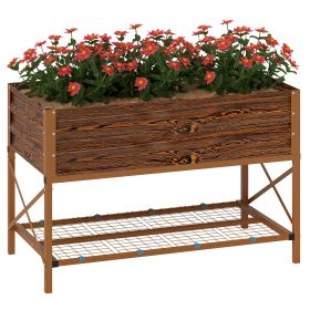Outsunny 40" x 20" x 10" Galvanized Steel Raised Garden Bed, Metal Garden Bed with Storage Shelf, Dark Brown