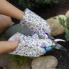 Purple Floral Gardening Gloves for Women, 9 Inches. 12 Pack Cotton Garden Gloves. Washable Soft Garden Gloves with Dots. Light Gardening Gloves Floral